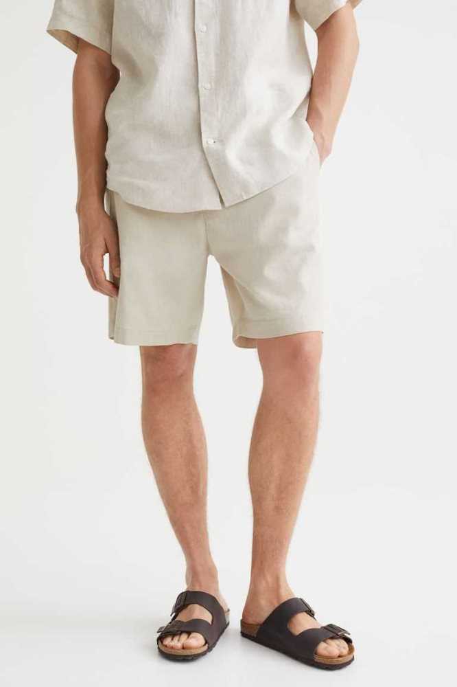 H&M Regular Fit Linen-blend Kurze Hose Herren Hellgrau | 6807-FSUJX