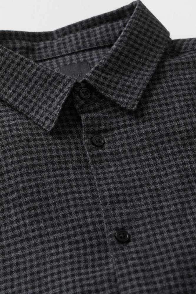 H&M Regular Fit Plaid Hemd Herren Schwarz Weiß | 2539-IPUOQ