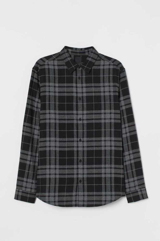 H&M Regular Fit Plaid Hemd Herren Schwarz Weiß | 2539-IPUOQ