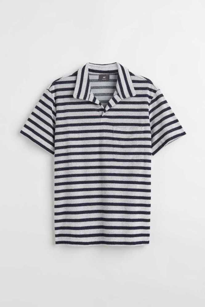 H&M Regular Fit Terry T-shirts Herren Navy Blau Weiß | 9831-OQZCR