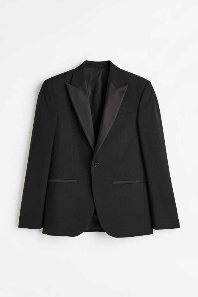 H&M Regular Fit Tuxedo Jacket Blazer Herren Schwarz | 5176-YLMWX