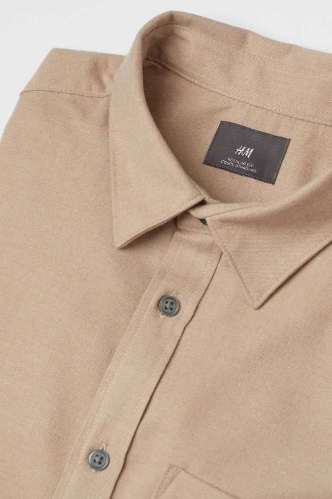 H&M Regular Fit Twill Hemd Herren Hellbeige | 3820-ORYXM