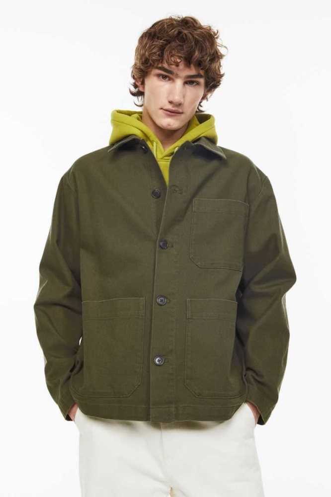 H&M Regular Fit Twill Shacket Jacke Herren Dunkelkhaki Grün | 6731-OADRU