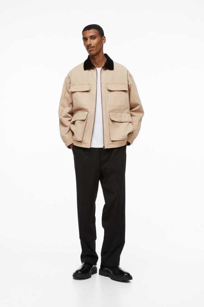 H&M Regular Fit Utility Jacke Herren Hellbeige | 2087-GXMVQ