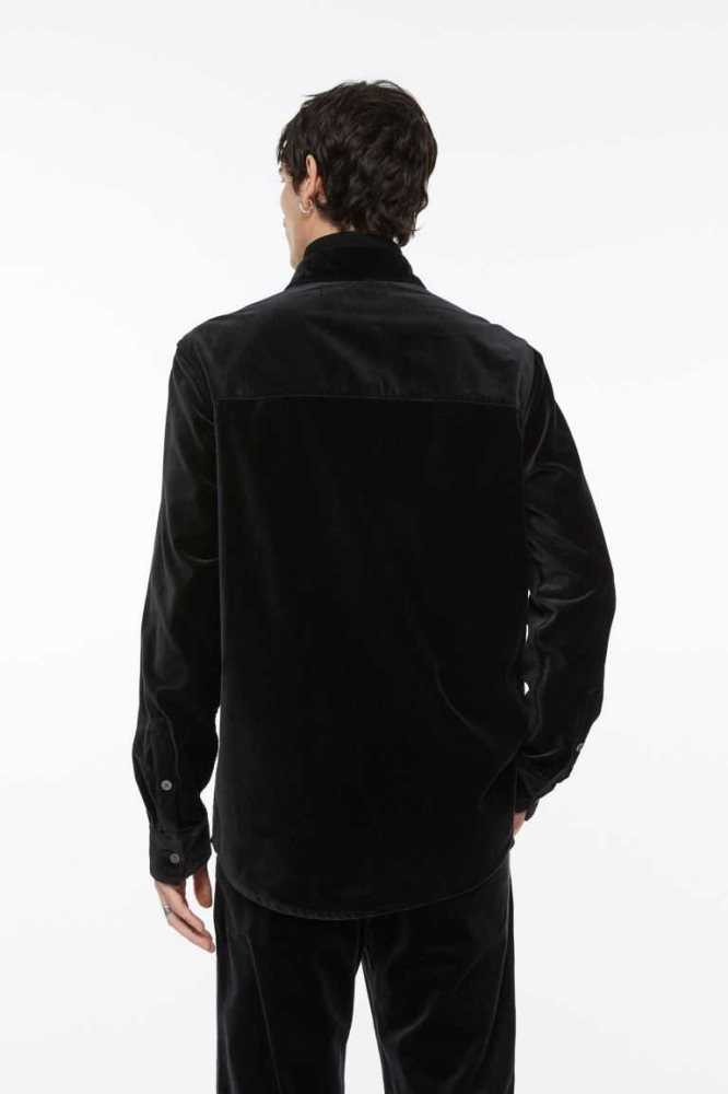 H&M Regular Fit Velvet Hemd Herren Schwarz | 1847-VRFJP