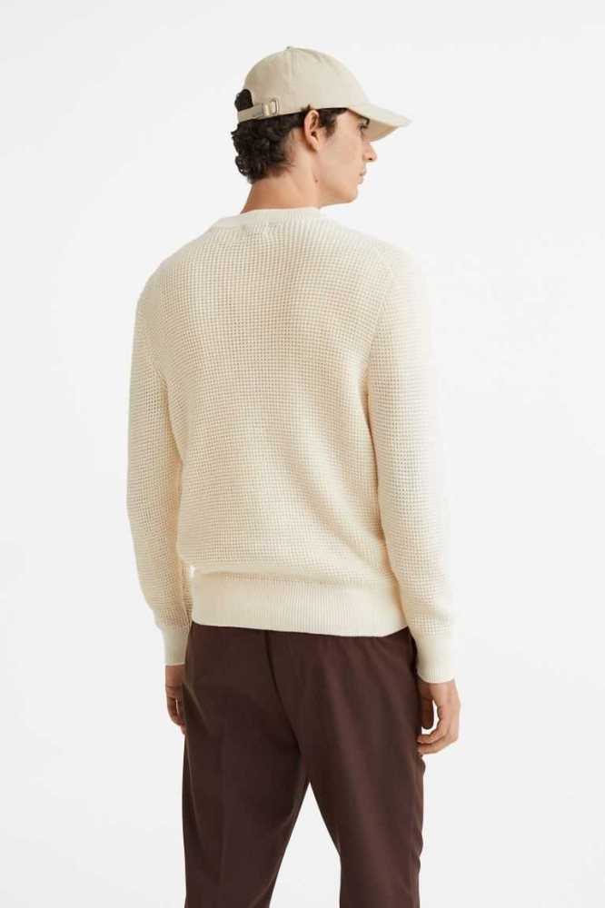 H&M Regular Fit Waffle-knit Pullover Herren Weiß | 9814-XNRFD