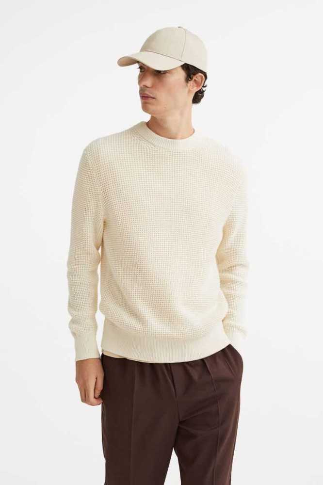 H&M Regular Fit Waffle-knit Pullover Herren Weiß | 9814-XNRFD