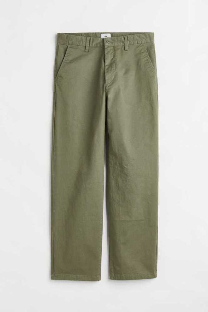 H&M Relaxed Fit Baumwoll Chinos Hose Herren Khaki Grün | 0138-CVFKE