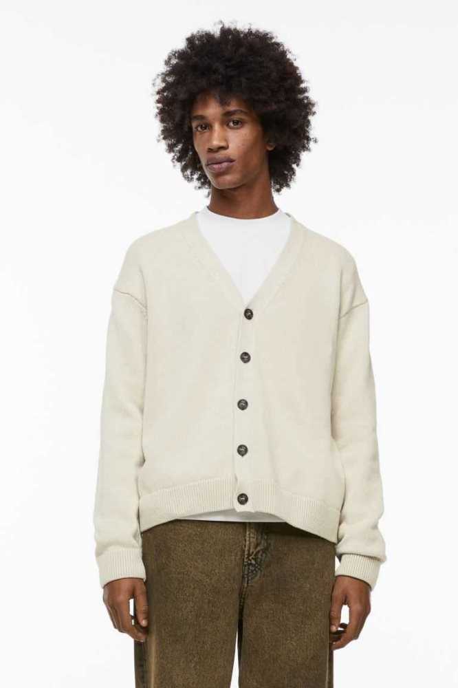 H&M Relaxed Fit Fine-knit Cardigan Pullover Herren Hellbeige | 8246-SYQTO