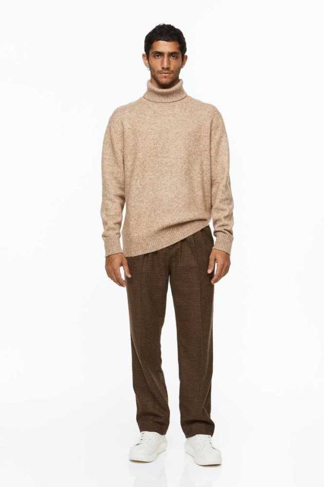 H&M Relaxed Fit Fine-knit Turtleneck Pullover Herren Beige | 3478-JTDUG