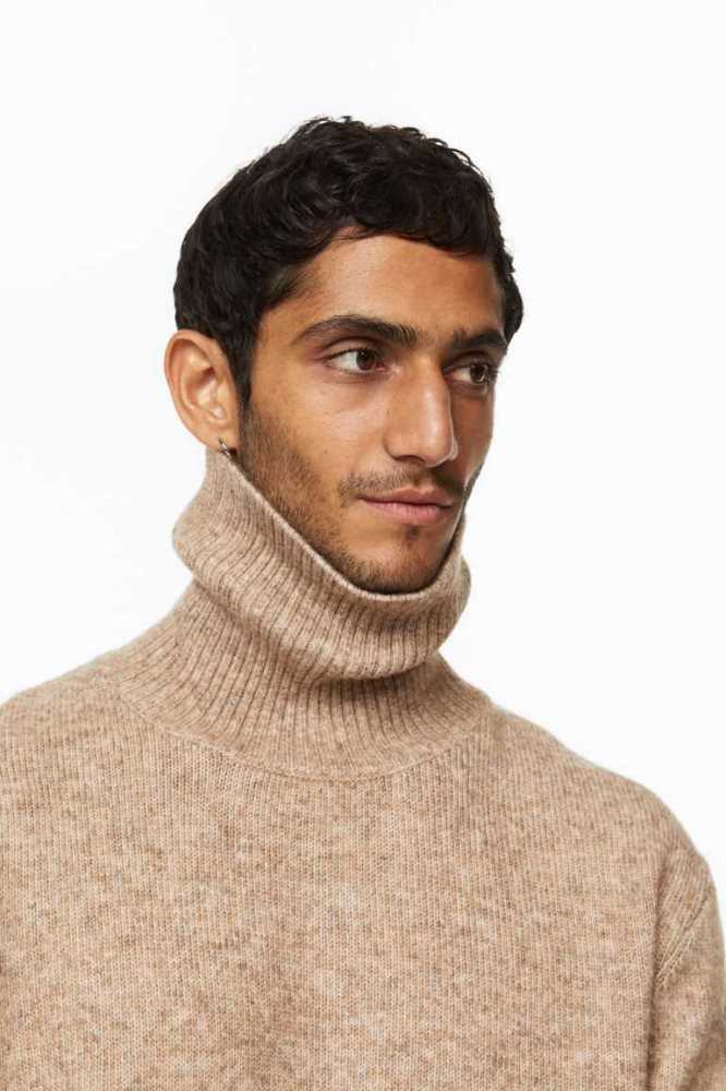 H&M Relaxed Fit Fine-knit Turtleneck Pullover Herren Beige | 3478-JTDUG