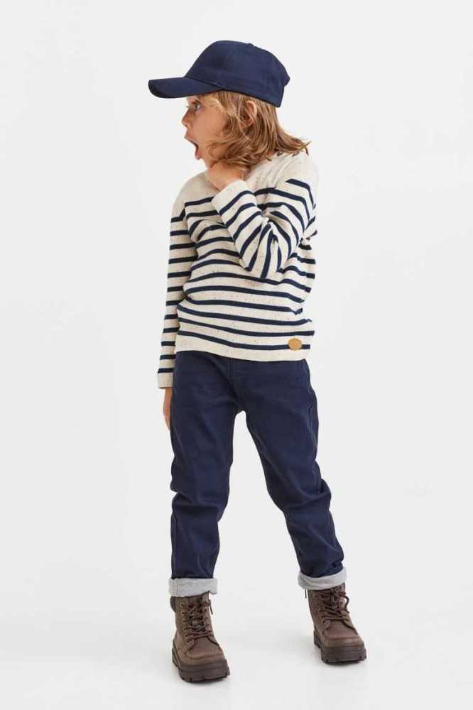 H&M Relaxed Fit Gefütterte Twill Hose Kinder Navy Blau | 0279-WUICZ