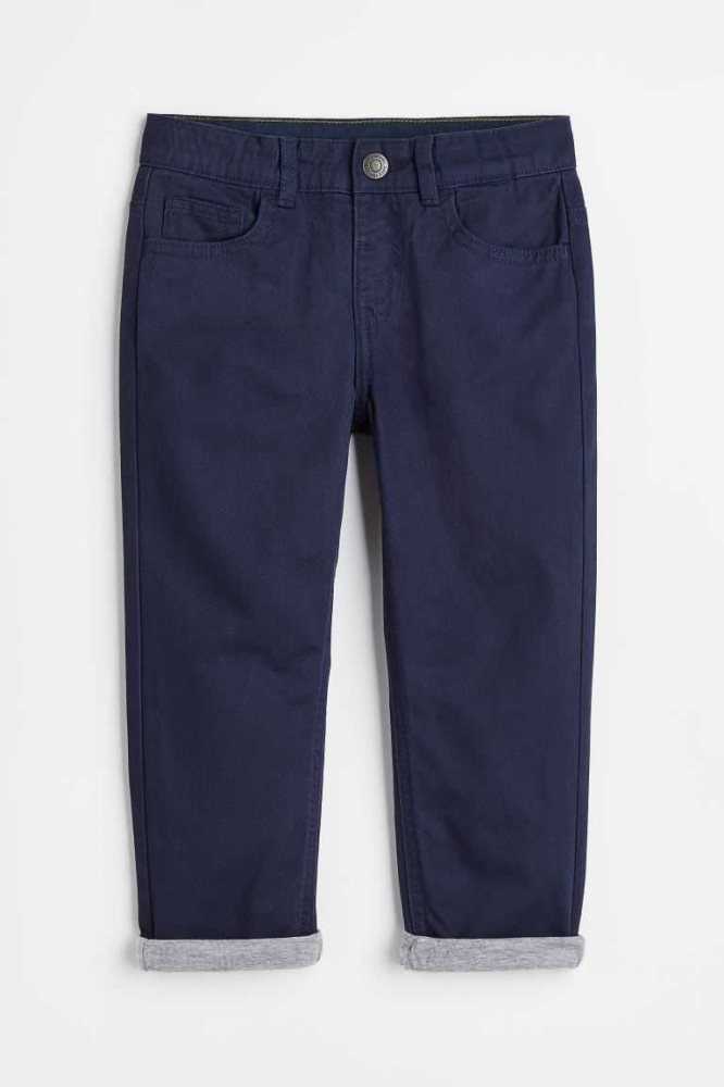 H&M Relaxed Fit Gefütterte Twill Hose Kinder Navy Blau | 0279-WUICZ