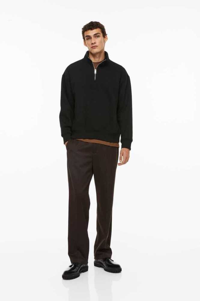 H&M Relaxed Fit Half-zip Sweatshirt Herren Schwarz | 0439-UXIGA