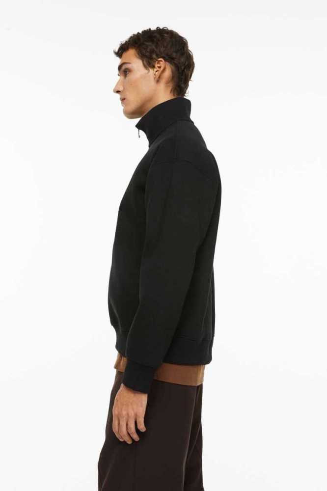 H&M Relaxed Fit Half-zip Sweatshirt Herren Schwarz | 0439-UXIGA