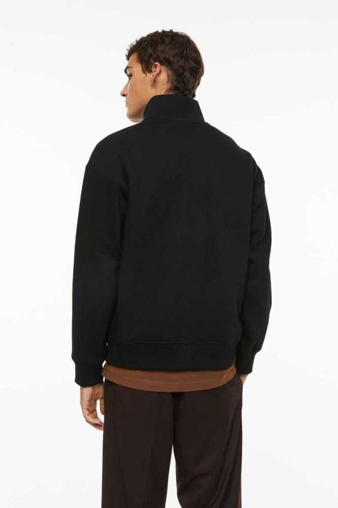 H&M Relaxed Fit Half-zip Sweatshirt Herren Schwarz | 0439-UXIGA