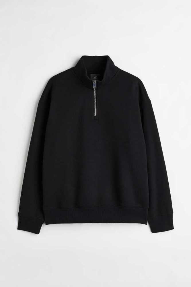 H&M Relaxed Fit Half-zip Sweatshirt Herren Schwarz | 0439-UXIGA