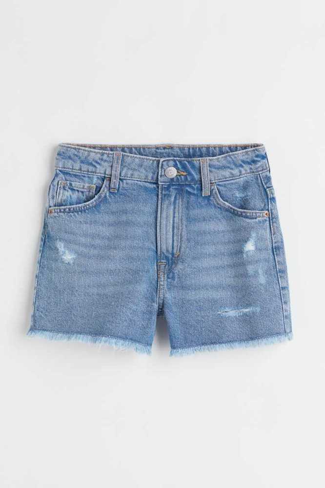 H&M Relaxed Fit High Denim Kurze Hose Kinder Blau Hellblau | 0269-DGHJF