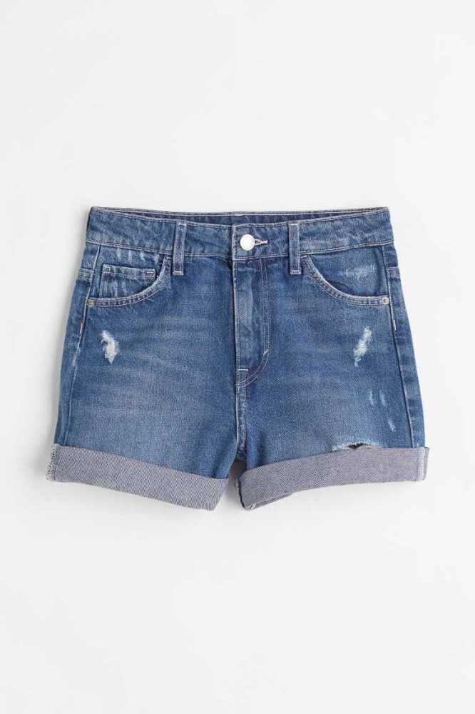 H&M Relaxed Fit High Denim Kurze Hose Kinder Blau Hellblau | 0269-DGHJF