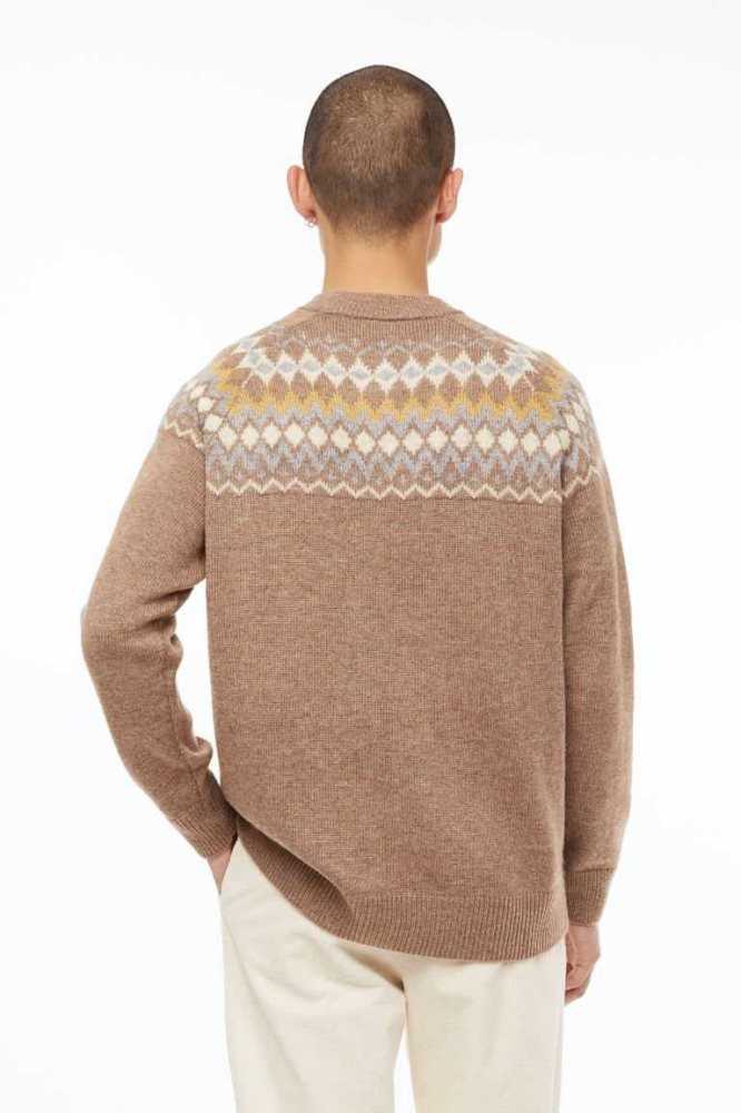 H&M Relaxed Fit Jacquard-knit Pullover Herren Dunkelbeige | 4738-SKAUL