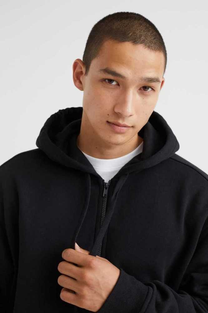 H&M Relaxed Fit Mit Kapuze Jacket Hoodie Herren Schwarz | 5709-YARGO