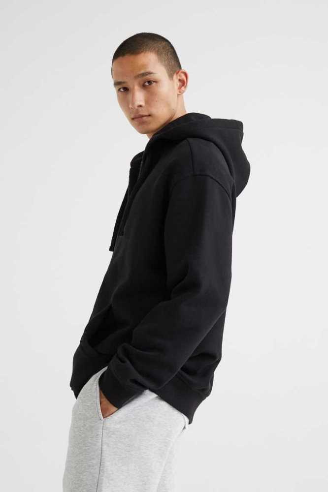 H&M Relaxed Fit Mit Kapuze Jacket Hoodie Herren Schwarz | 5709-YARGO