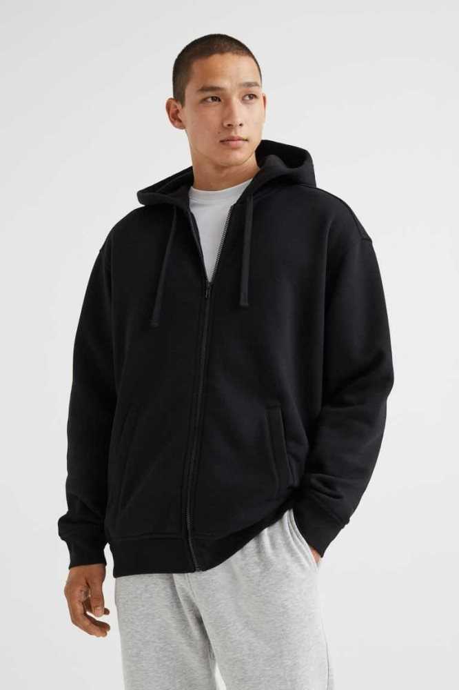 H&M Relaxed Fit Mit Kapuze Jacket Hoodie Herren Schwarz | 5709-YARGO