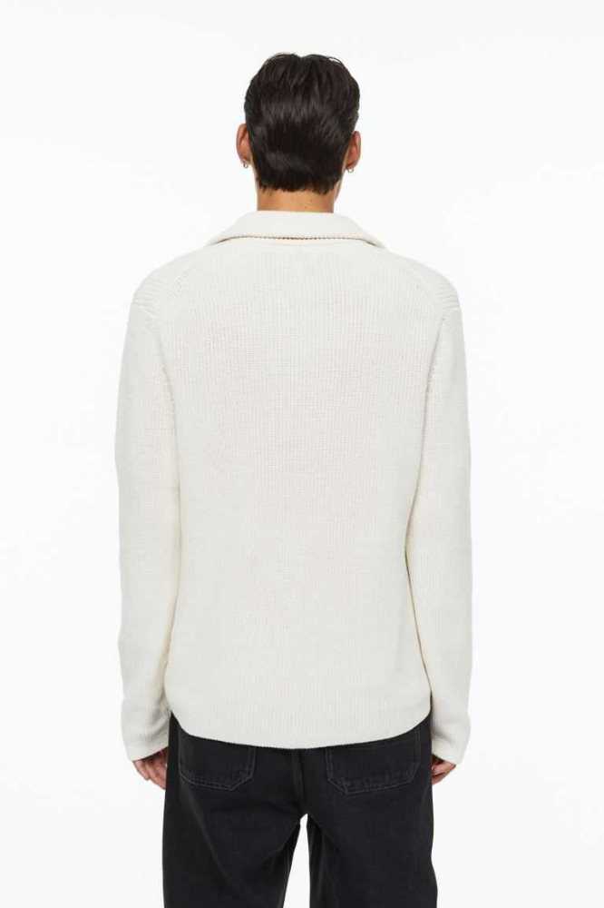 H&M Relaxed Fit Rib-knit Half-zip Pullover Herren Weiß | 0872-FZEVD