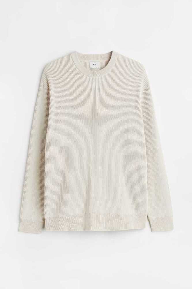 H&M Relaxed Fit Rib-knit Pullover Herren Hellbeige | 8290-QIAHV