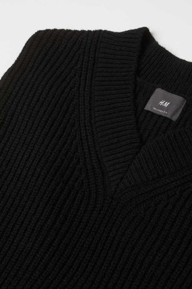 H&M Relaxed Fit Rib-knit Pullover Herren Schwarz | 9812-FXQLZ