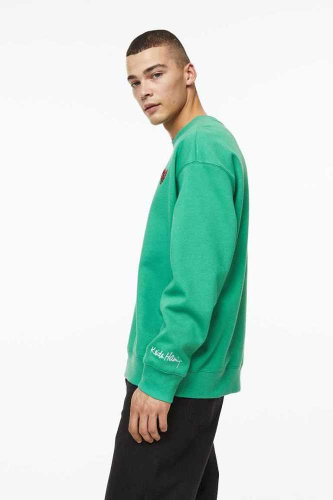 H&M Relaxed Fit Sweatshirt Herren Grün | 6187-JHCBU