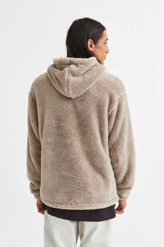 H&M Relaxed Fit Teddy Bear Hoodie Herren Grau Braun | 9235-QTKSB