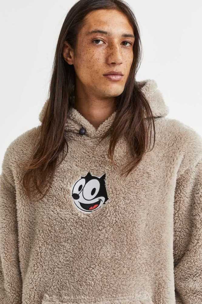 H&M Relaxed Fit Teddy Bear Hoodie Herren Grau Braun | 9235-QTKSB