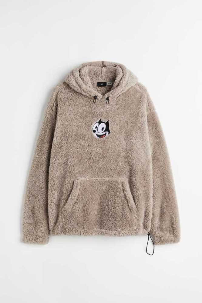 H&M Relaxed Fit Teddy Bear Hoodie Herren Grau Braun | 9235-QTKSB