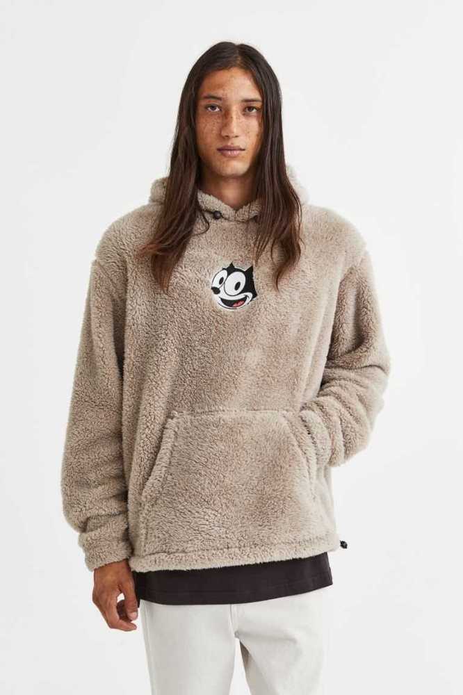 H&M Relaxed Fit Teddy Bear Hoodie Herren Grau Braun | 9235-QTKSB