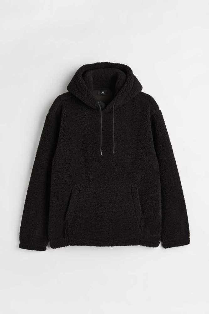 H&M Relaxed Fit Teddy Fleece Hoodie Herren Schwarz | 0724-ZSHNO