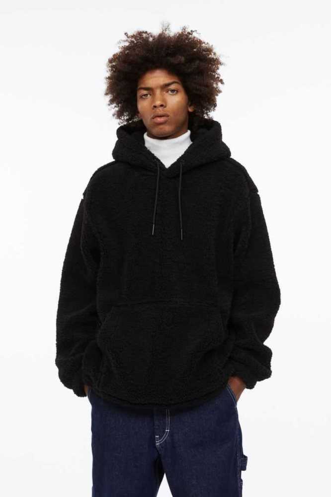 H&M Relaxed Fit Teddy Fleece Hoodie Herren Schwarz | 0724-ZSHNO