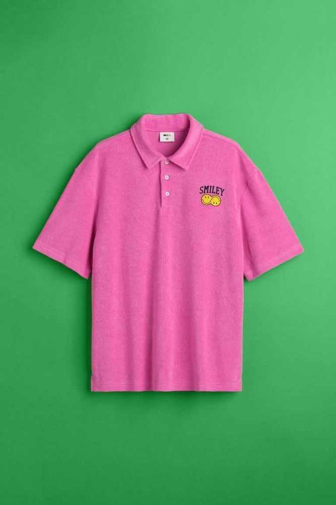 H&M Relaxed Fit Terry Polo T-shirts Herren Rosa | 4736-TMWOZ