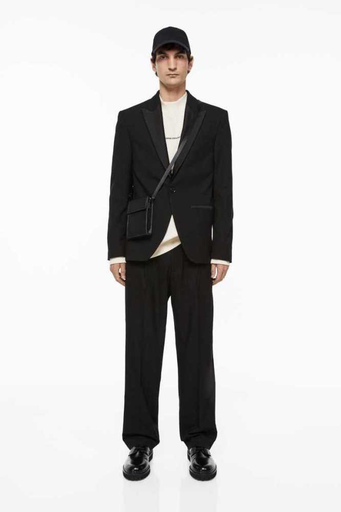 H&M Relaxed Fit Tuxedo Pants Blazer Herren Schwarz | 0479-GKBXJ