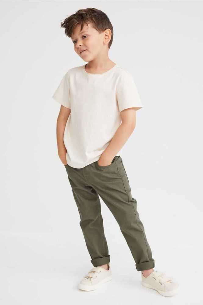 H&M Relaxed Fit Twill Hose Kinder Dunkelkhaki Grün | 1502-SQIUM