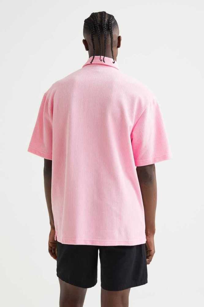 H&M Relaxed Fit Velour Polo T-shirts Herren Rosa | 1782-UIGSC