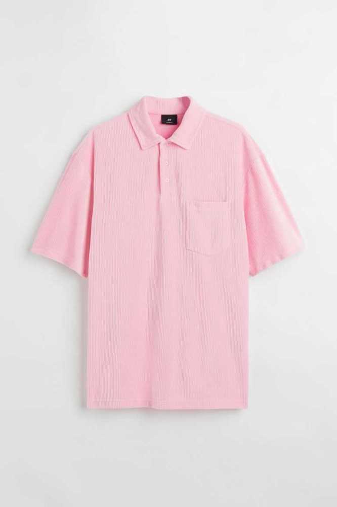 H&M Relaxed Fit Velour Polo T-shirts Herren Rosa | 1782-UIGSC