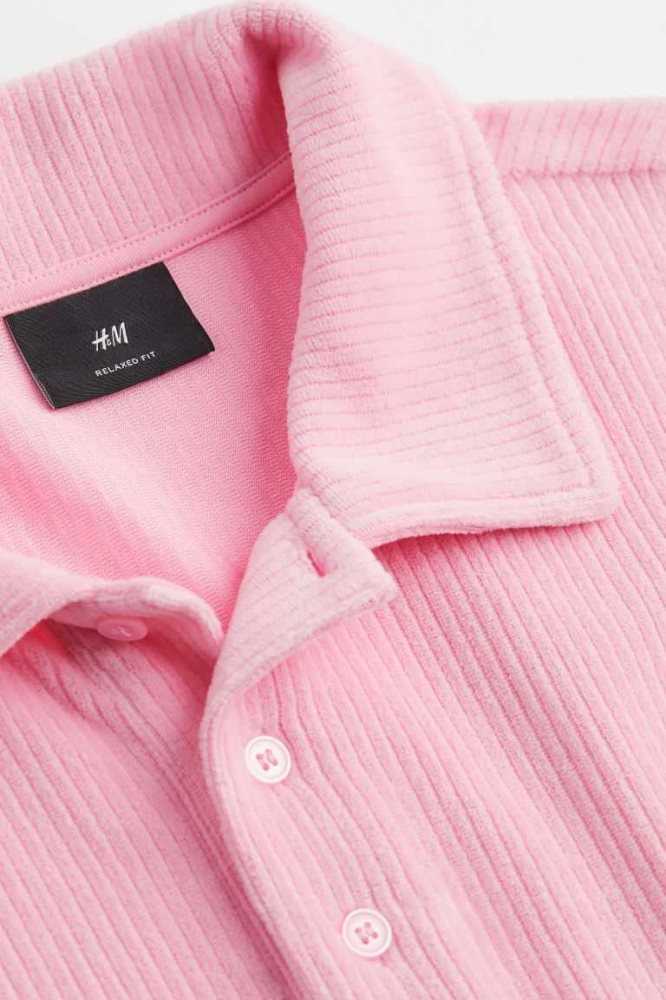 H&M Relaxed Fit Velour Polo T-shirts Herren Rosa | 1782-UIGSC