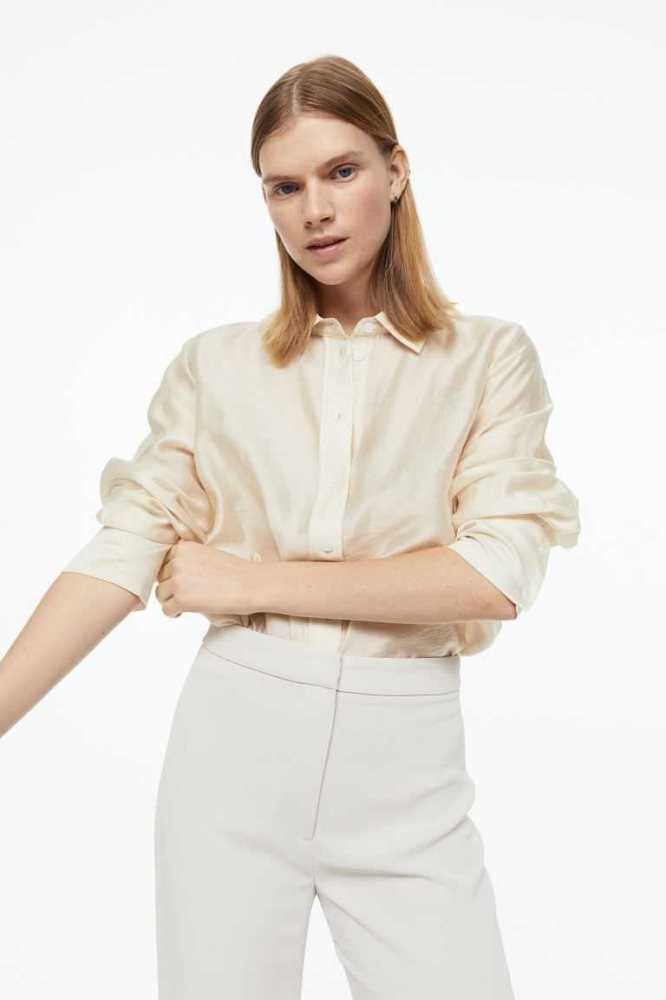 H&M Relaxed-fit shirt Bluse Damen Hellbeige | 1746-CMXLG