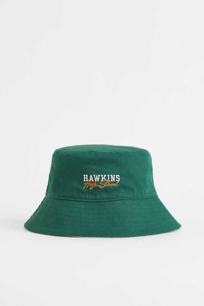 H&M Reversible Baumwoll Bucket Hüte Herren Grün | 3178-HYFVN