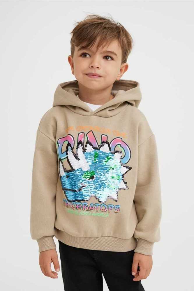 H&M Reversible Sequin Hoodie Hemd Kinder Beige | 0145-OMCLZ