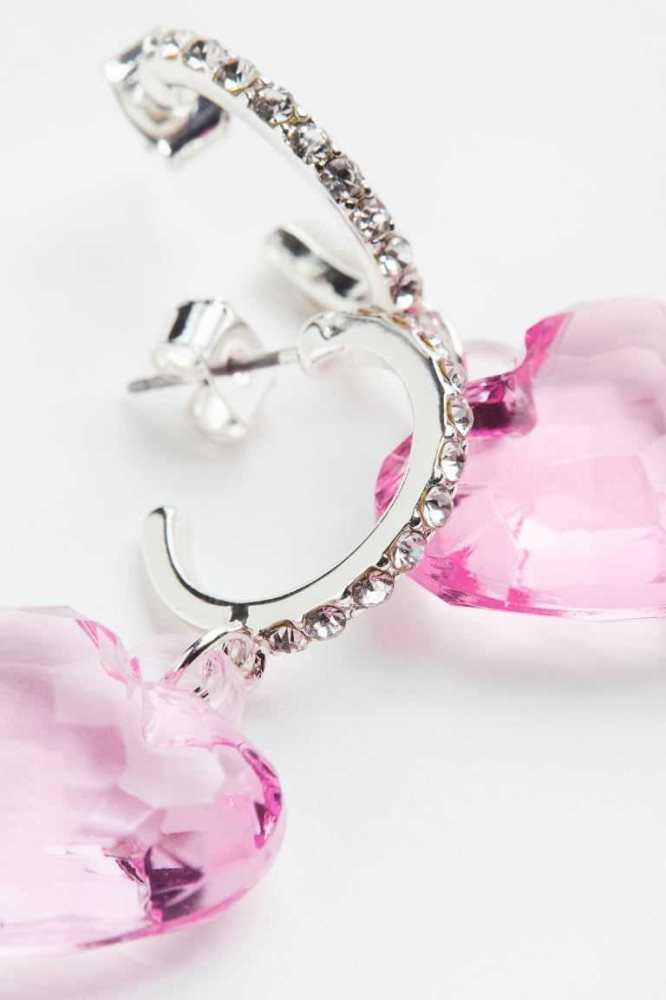 H&M Rhinestone Hoop Ohrringe Damen Silber Rosa | 7250-QWTUY