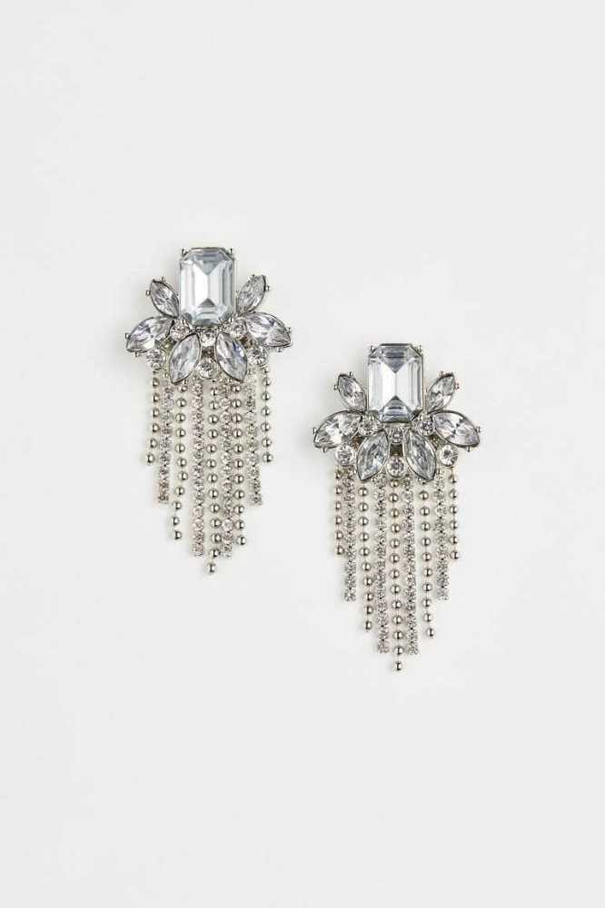 H&M Rhinestone Ohrringe Damen Silber | 2764-SEQLY