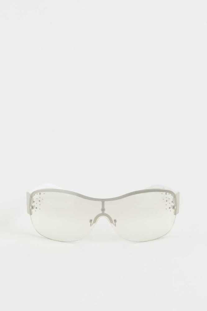 H&M Rhinestone-detail Sonnenbrille Damen Hellbeige Weiß | 5708-ZUNPI