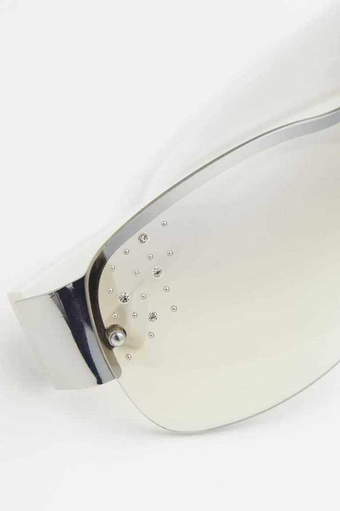 H&M Rhinestone-detail Sonnenbrille Damen Hellbeige Weiß | 5708-ZUNPI